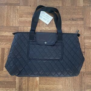 Foldable black quilted tote bag
